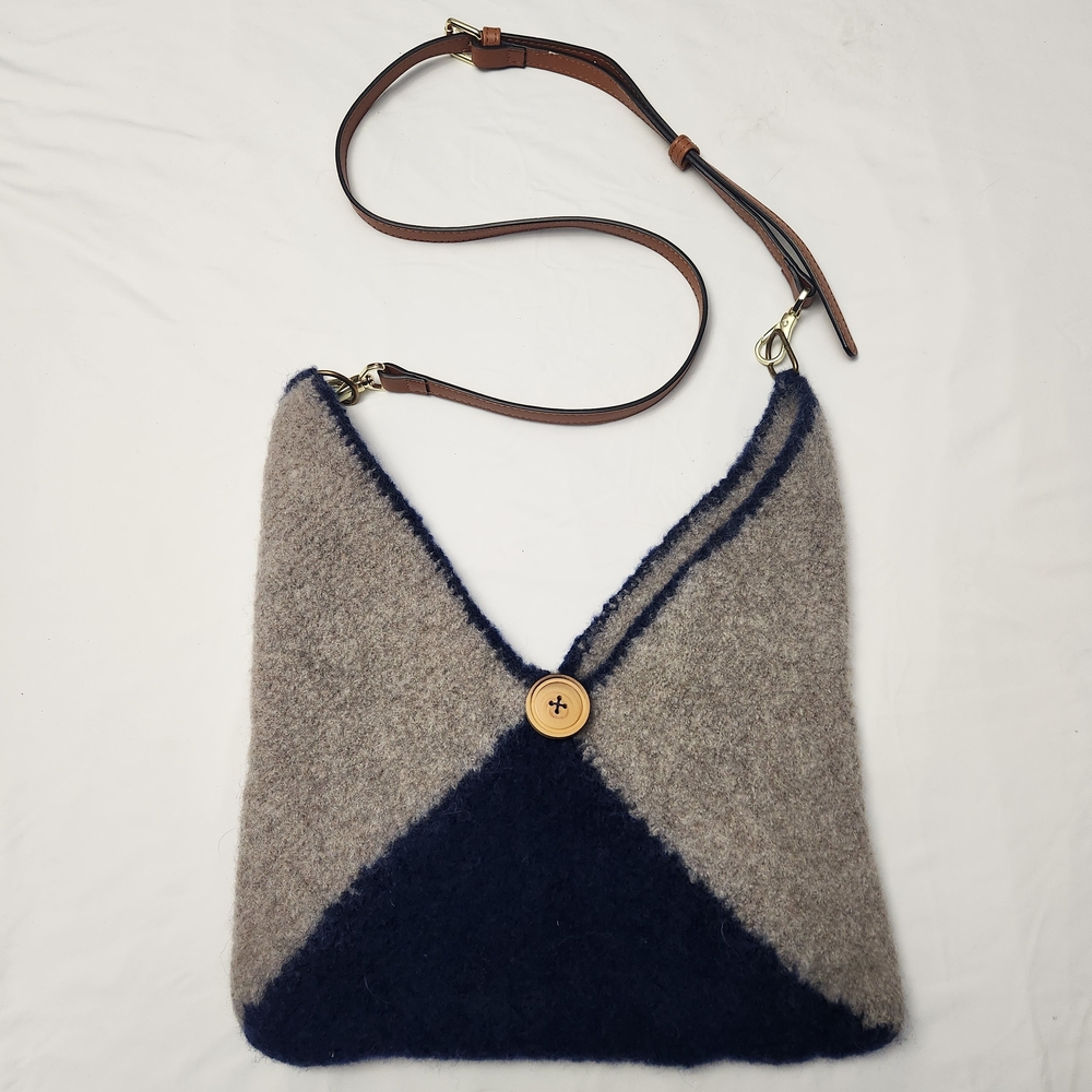 Handmade Felted Wool Shoulder Bag Navy And Grey Artisan‎ Boho